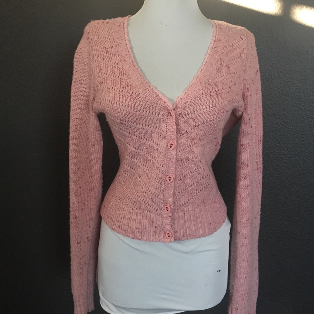 Anthropologie pink button up cardigan sweater